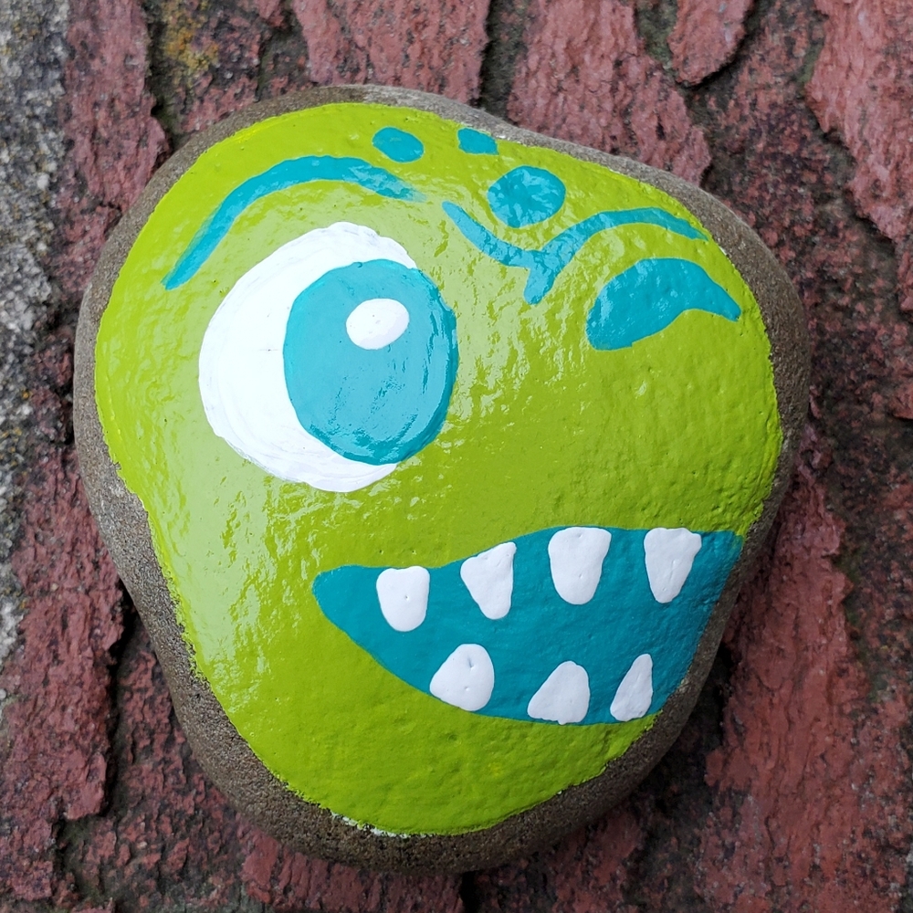 Original Cute Hand-Painted Green Dinosaur Rock By Mattoodles